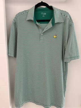 Masters Tech Augusta ANGC Performance Striped Green Men's Polo Shirt - L - EUC